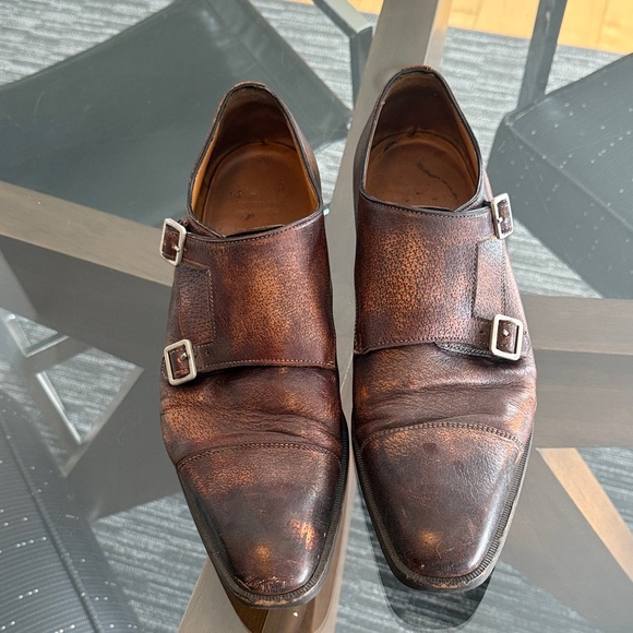 Elegant Brown Leather Double Monk Strap Oxfords - Picture 1 of 7